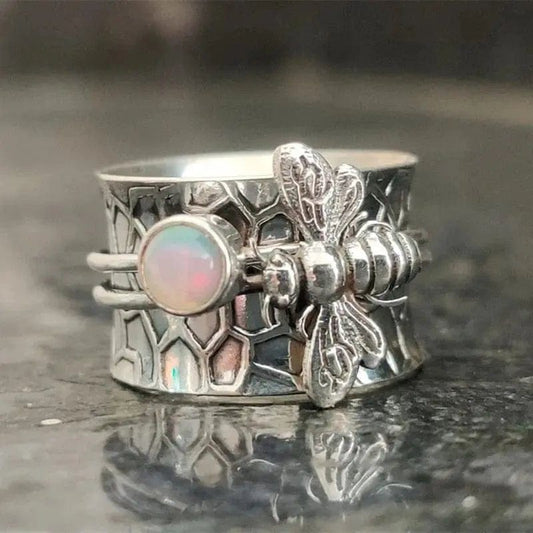 Crystal Collection Vintage Bee White Sapphire Ring - Non Moving Anxiety Relief Jewellery - Mindful Rings