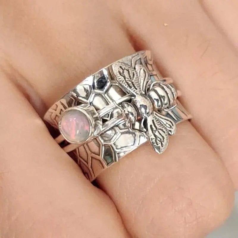 Crystal Collection Vintage Bee White Sapphire Ring - Non Moving Anxiety Relief Jewellery - Mindful Rings