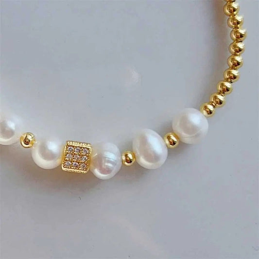 Cube Fresh Water Pearl Fidget Bracelet - 18K Gold Plated Anxiety Relief Jewellery - Mindful Rings