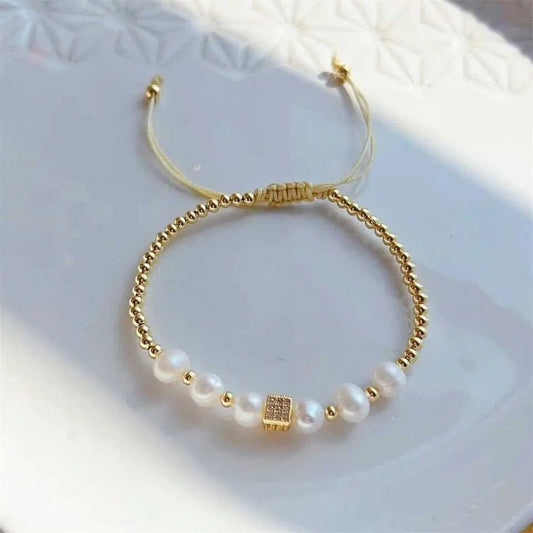 Cube Fresh Water Pearl Fidget Bracelet - 18K Gold Plated Anxiety Relief Jewellery - Mindful Rings