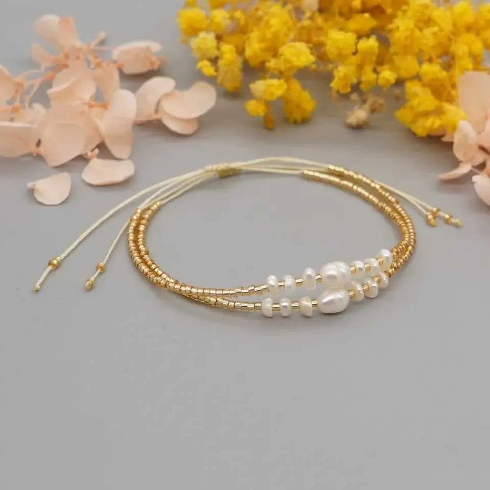 Dainty Thin Gold Plated Pearls Bead Bracelet - Anxiety Relief Jewellery - Mindful Rings