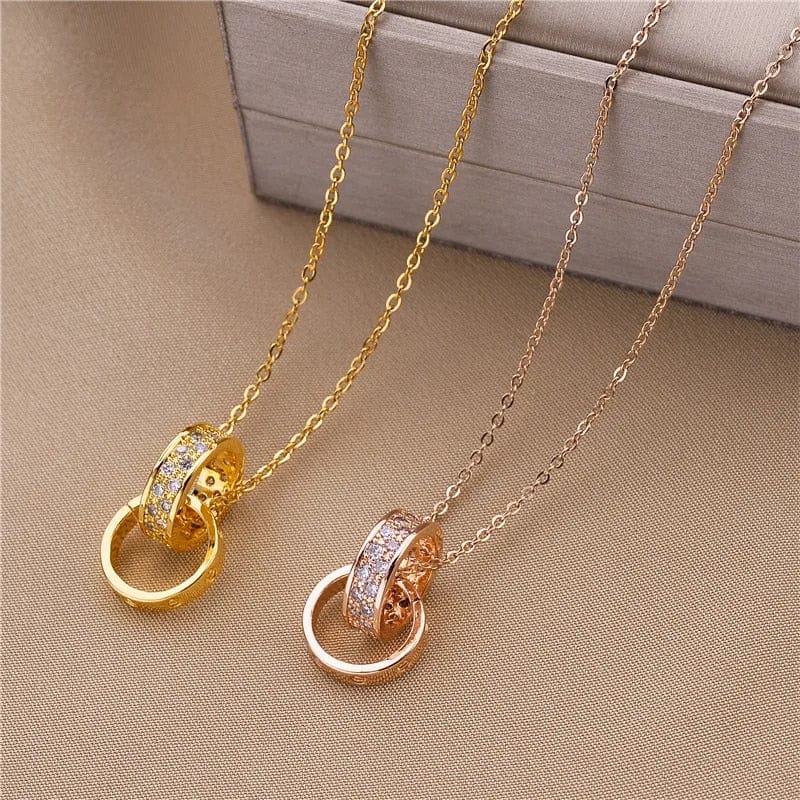 Double Loop Stainless Steel Gold Plated Circle Loop Necklace - Anxiety Relief Jewellery - Mindful Rings