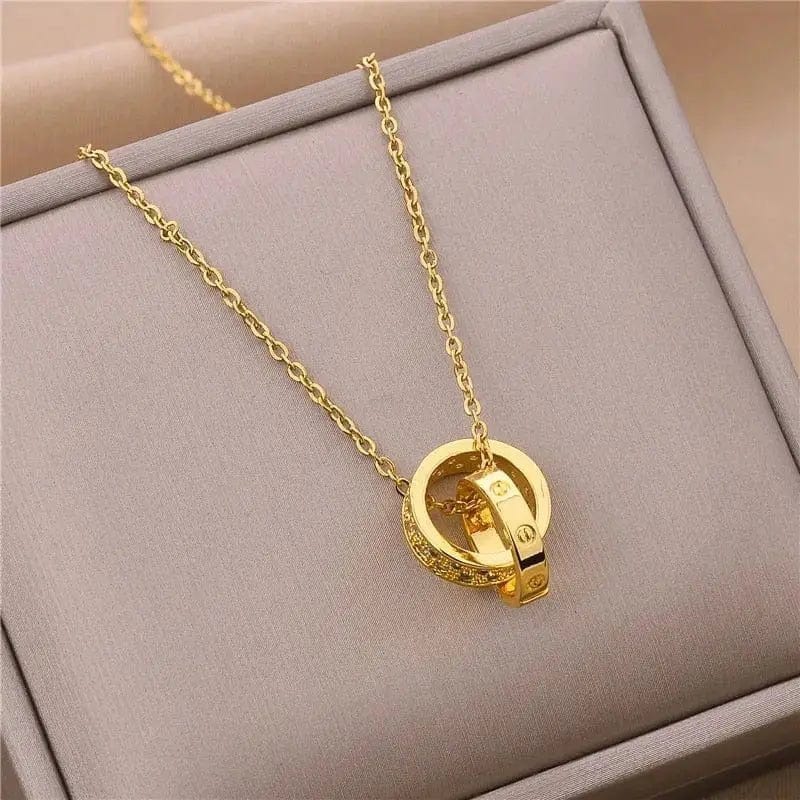 Double Loop Stainless Steel Gold Plated Circle Loop Necklace - Anxiety Relief Jewellery - Mindful Rings