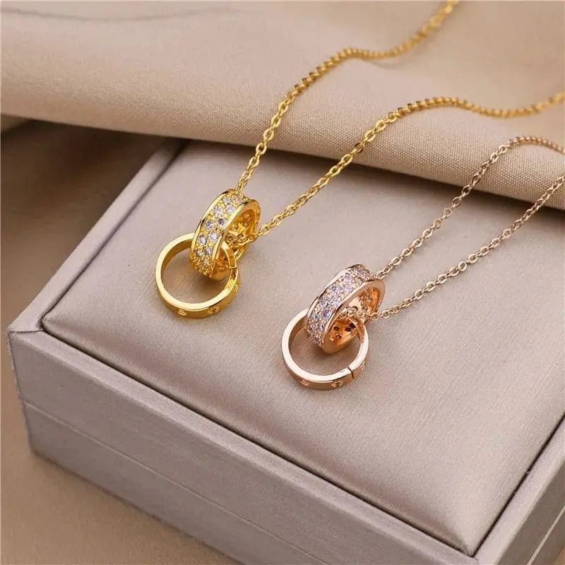 Double Loop Stainless Steel Gold Plated Circle Loop Necklace - Anxiety Relief Jewellery - Mindful Rings