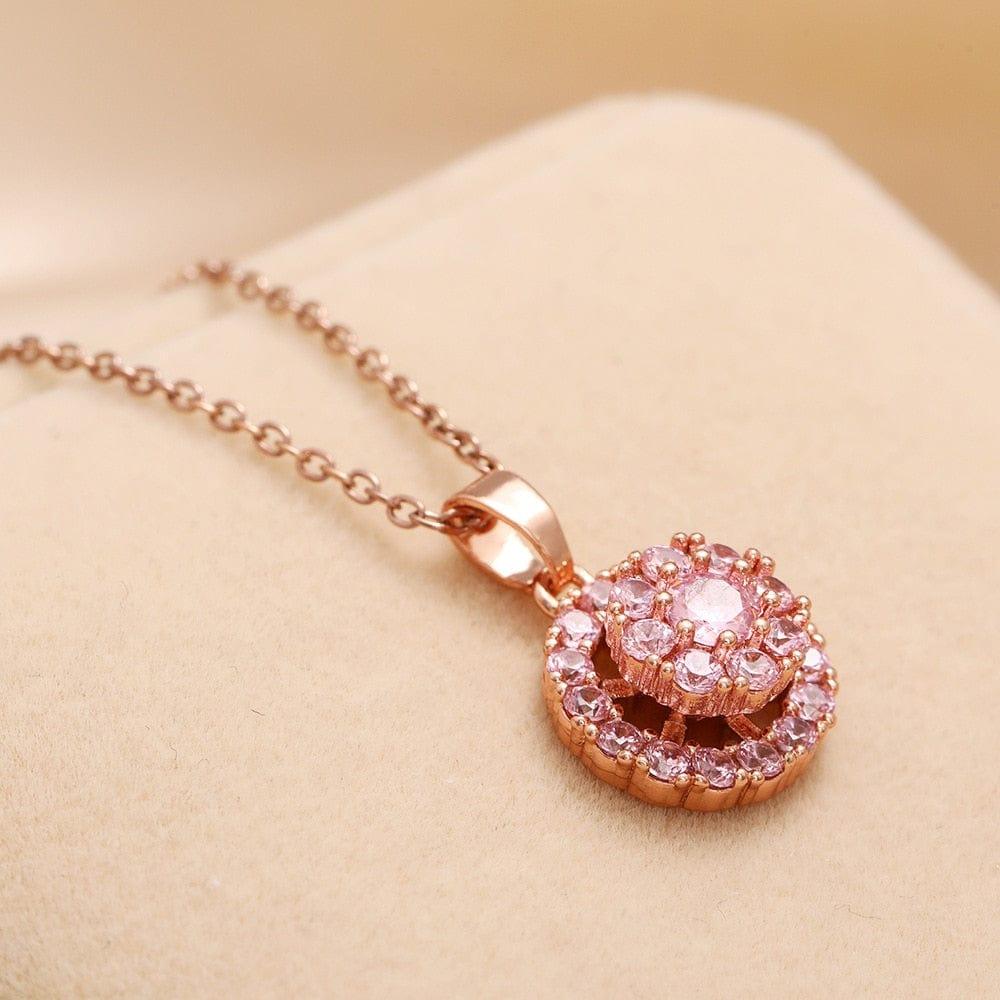 The Grounded Collection - Spinning Necklace Rose Gold Plated with Pink Gems