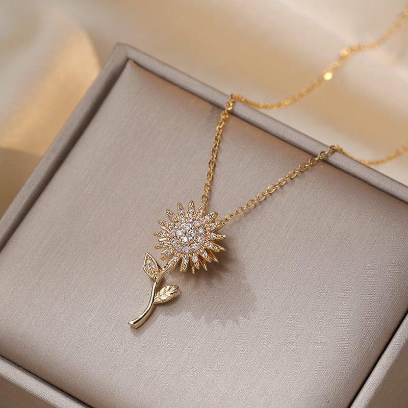 The Centered Collection - Spinning Necklace Sunflower Gold Plated