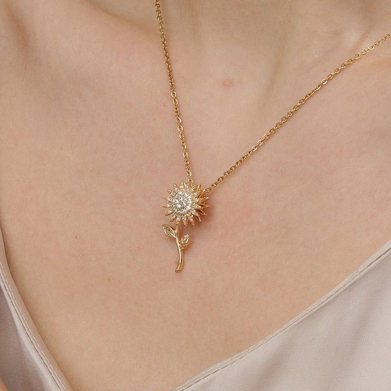 The Centered Collection - Spinning Necklace Sunflower Gold Plated