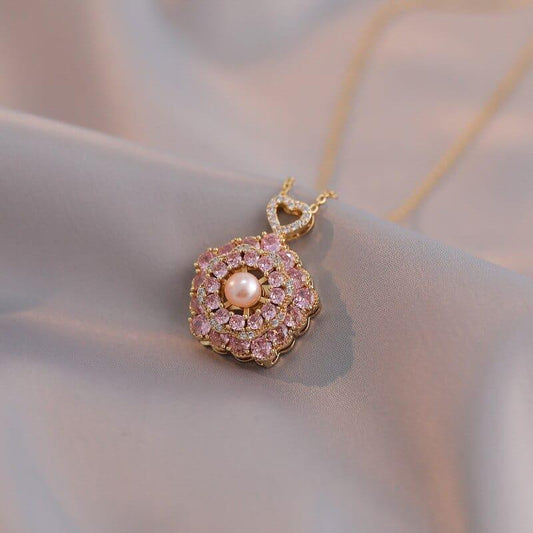 The Intention Collection - Spinning Necklace Pink Gem Pendant - Mindful Rings