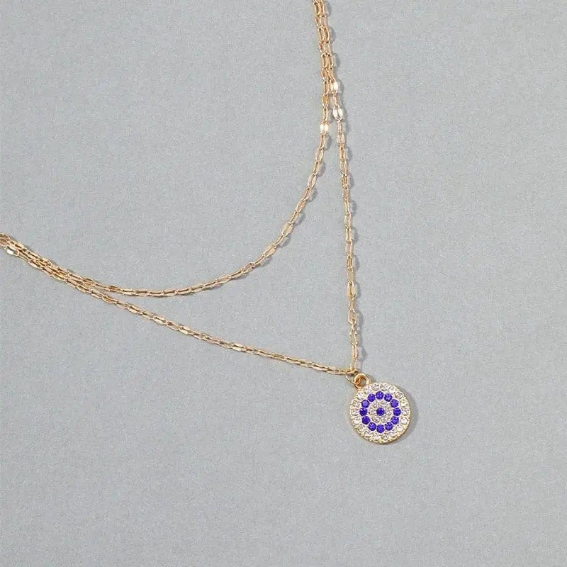 Evil Eye Double Layer Gold Plated Over Stainless Steel Silver Devils Eye Anxiety Relief Fidget Necklace - Mindful Rings