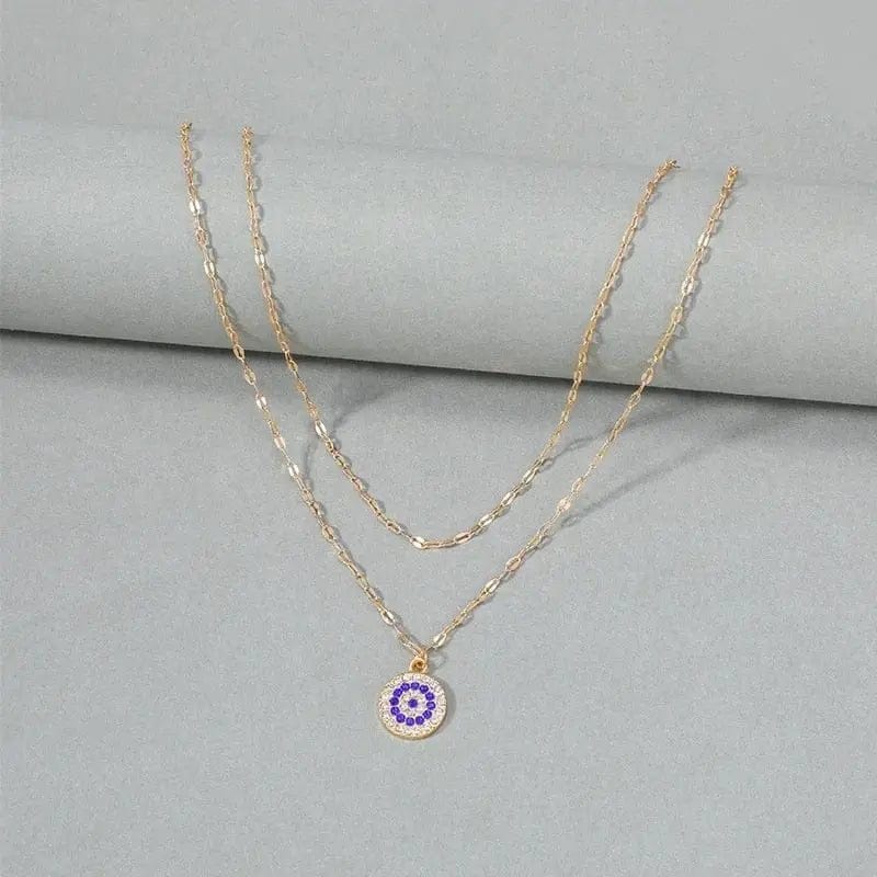 Evil Eye Double Layer Gold Plated Over Stainless Steel Silver Devils Eye Anxiety Relief Fidget Necklace - Mindful Rings