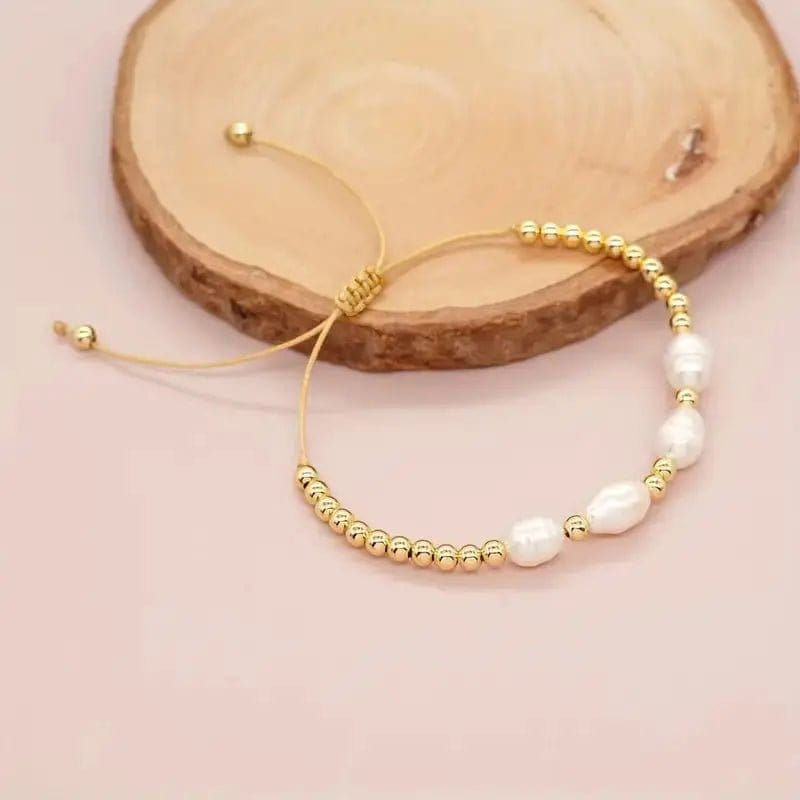 French 14k Gold Plated Stainless Steel Dainty Pearl Bead Bracelet - Anxiety Relief Jewellery (Copy) - Mindful Rings