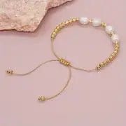 French 14k Gold Plated Stainless Steel Dainty Pearl Bead Bracelet - Anxiety Relief Jewellery (Copy) - Mindful Rings