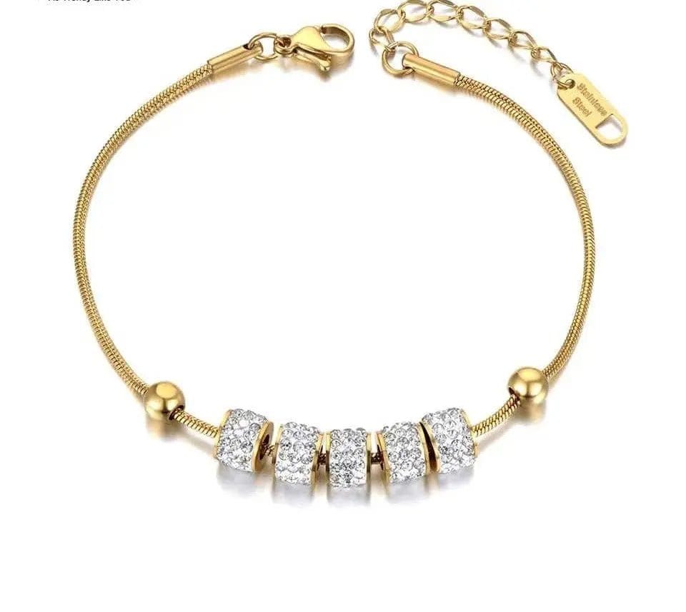 Gold Plated Stainless Steel 5 Cz Bead Bracelet - Anxiety Relief Jewellery - Mindful Rings