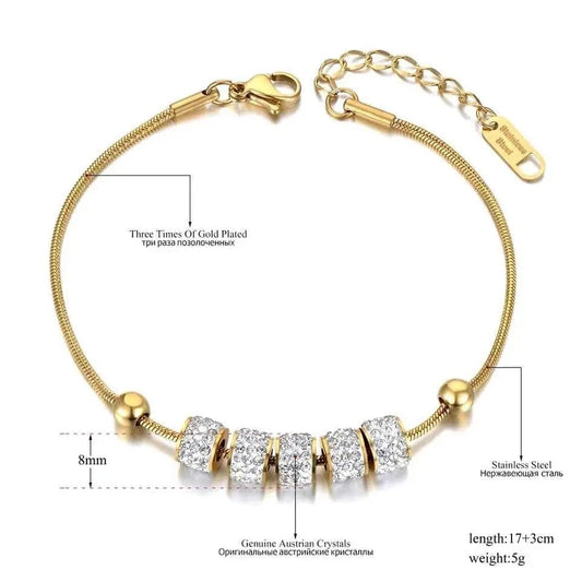 Gold Plated Stainless Steel 5 Cz Bead Bracelet - Anxiety Relief Jewellery - Mindful Rings