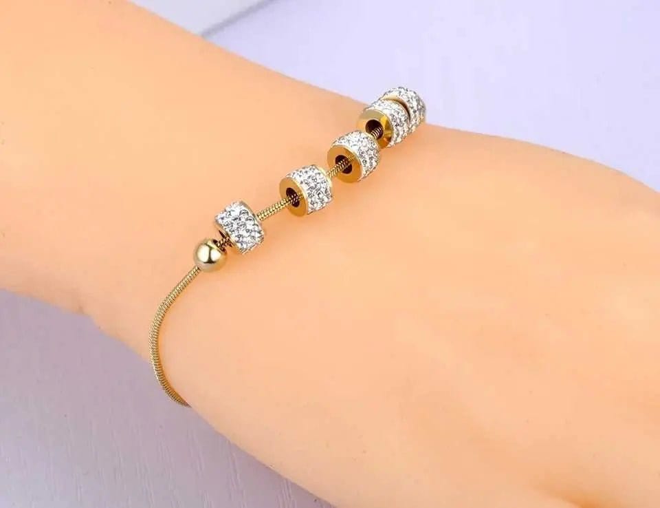 Gold Plated Stainless Steel 5 Cz Bead Bracelet - Anxiety Relief Jewellery - Mindful Rings