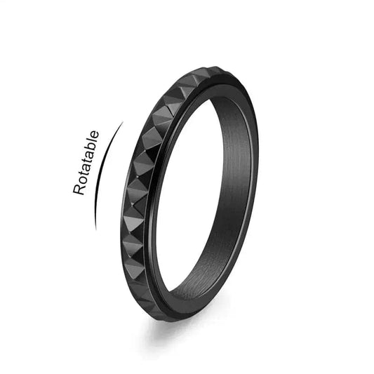 Mental Health Matters Black Pyramid Black 3mm Spinning Anxiety Ring - Mindful Rings