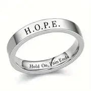 Mental Health Matters - H.O.P.E Hold On Pain Ends Silver Ring Inspirational - Mindful Rings