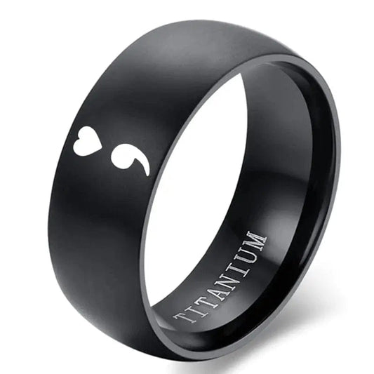 Mental Health Matters Mens Black Titanium Size 13 SemiColon Ring - Mindful Rings