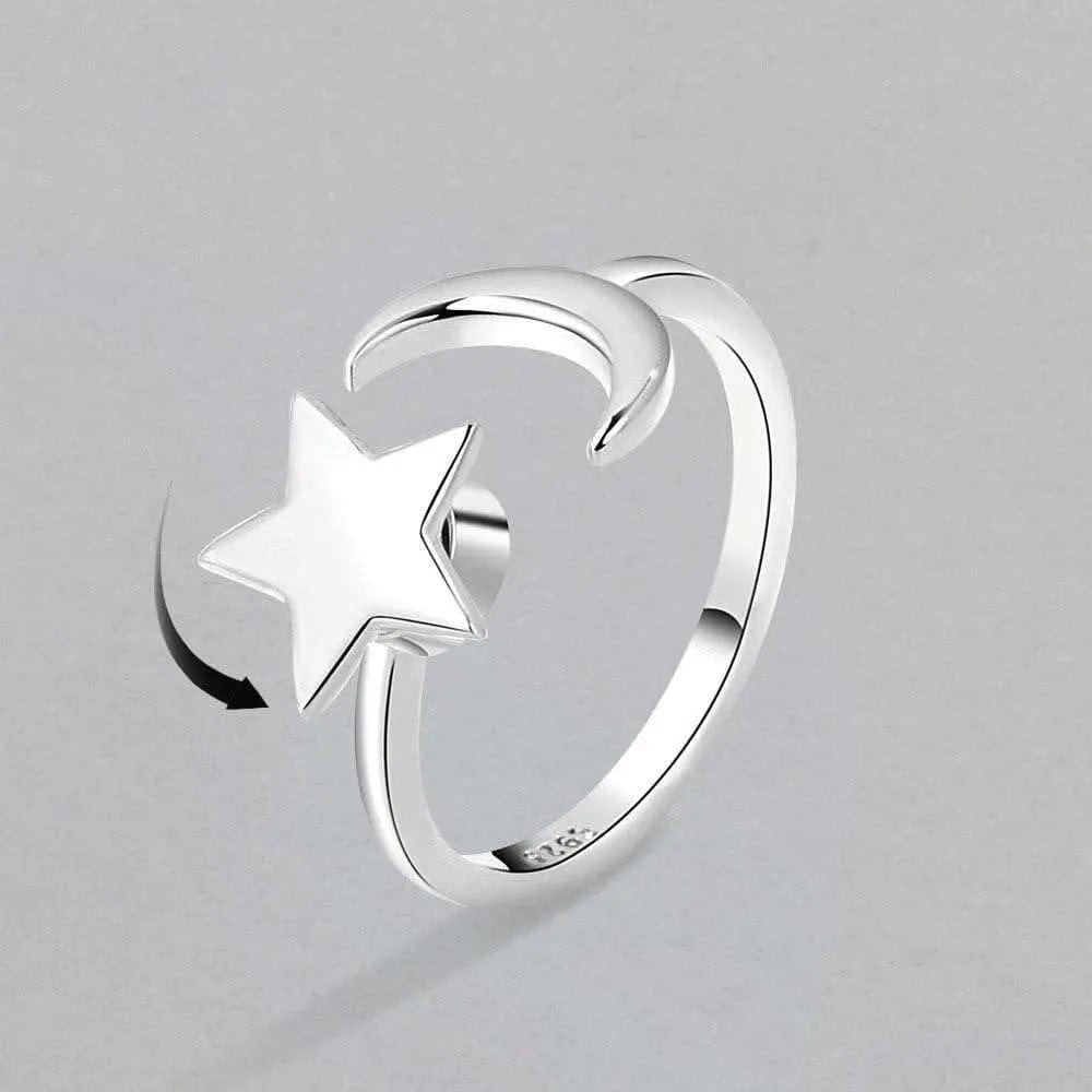 Mindful Anxiety Fidget Star and Moon Ring Silver - Mindful Rings