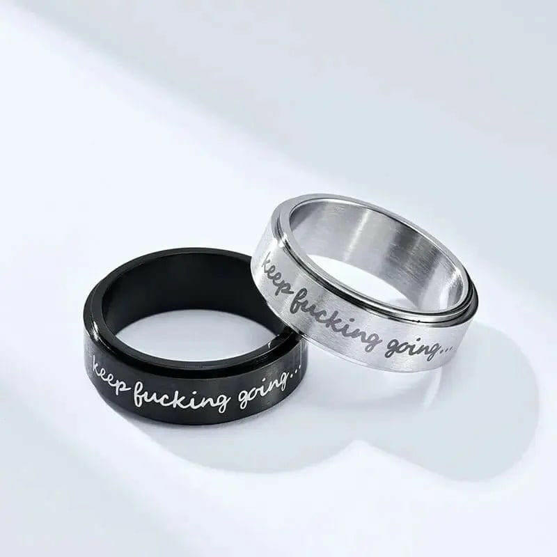 Mindful Rings Anxiety Ring Affirmation Collection Black 8mm Stainless Steel "Keep F**king Going" Laser Etched Spinner Rin - Rotating Anxiety Relief Jewellery