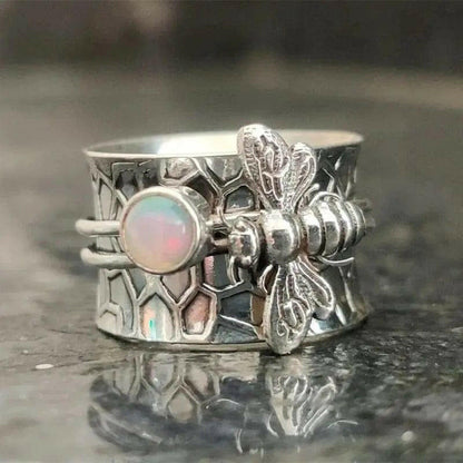 Mindful Rings Anxiety Ring Crystal Collection Vintage Bee White Sapphire Ring - Non Moving Anxiety Relief Jewellery