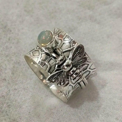 Mindful Rings Anxiety Ring Crystal Collection Vintage Bee White Sapphire Ring - Non Moving Anxiety Relief Jewellery