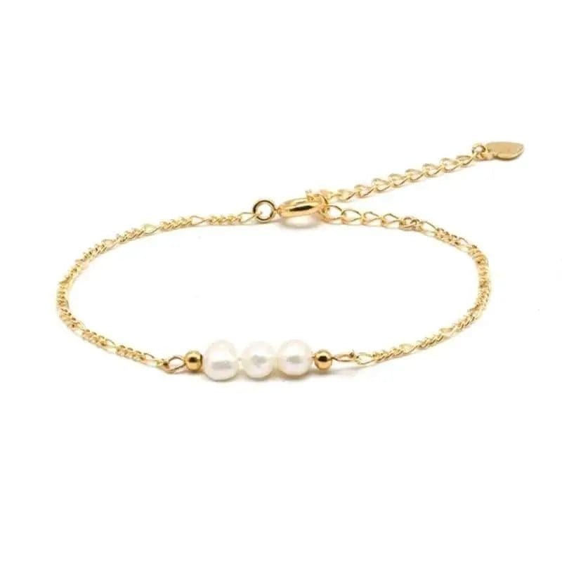 Mindful Rings Anxiety Ring Gold Plated over .925 Sterling Silver Three Imitation Pearls Bead Bracelet -  Fidget Jewellery