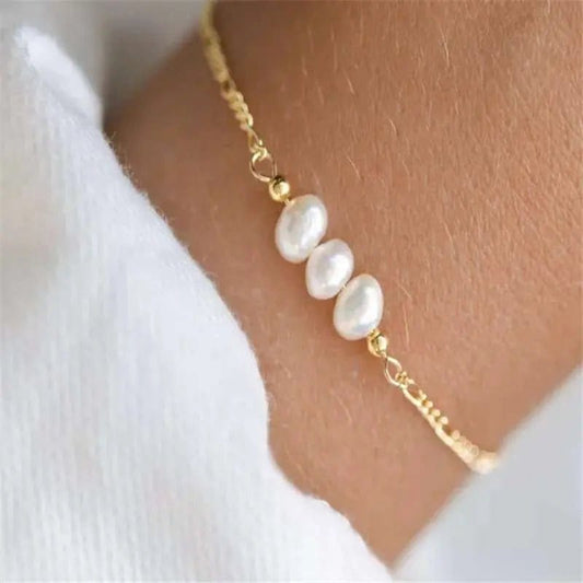 Mindful Rings Anxiety Ring Gold Plated over .925 Sterling Silver Three Imitation Pearls Bead Bracelet -  Fidget Jewellery