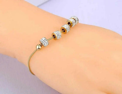 Mindful Rings Anxiety Ring Gold Plated Stainless Steel 5 Cz Bead Bracelet -  Anxiety Relief Jewellery