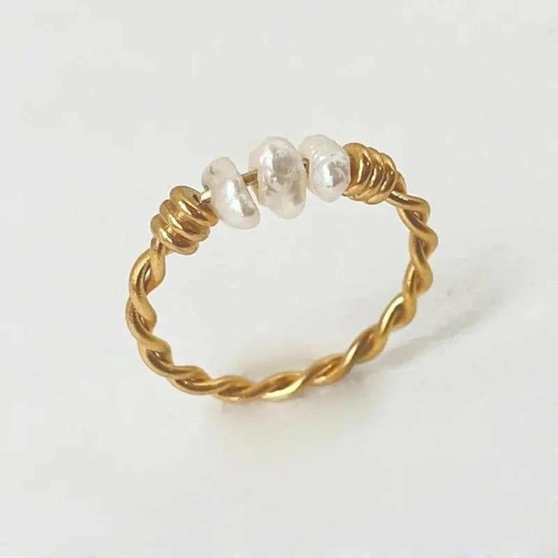 PRE ORDER Gold Plated Twist Titanium Steel Natural Freshwater Pearl Ring  -  Spinning Rotating Fidget Anxiety Ring.