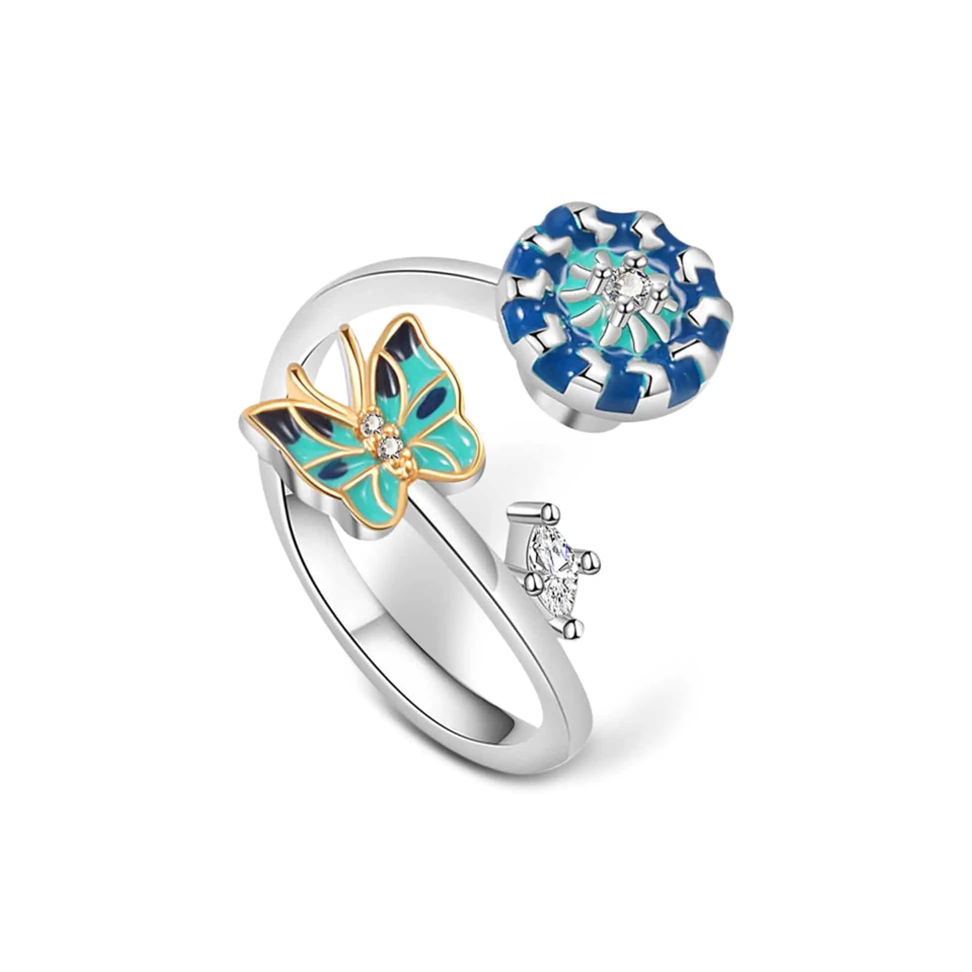 Mindful Rings Anxiety Ring Golden Blue Butterfly Ring -  Spinning Fidget Anxiety Ring