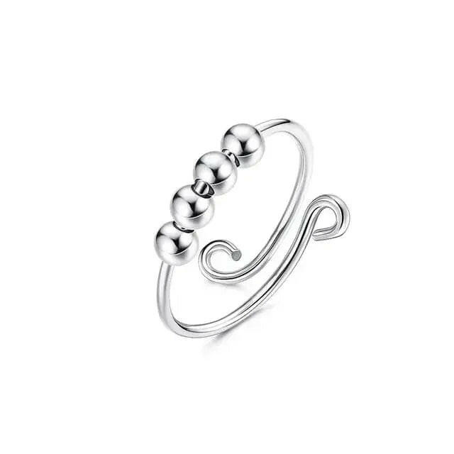 Mindful Rings Anxiety Ring Minimalist 4 Bead - Silver Fidget Anxiety Ring