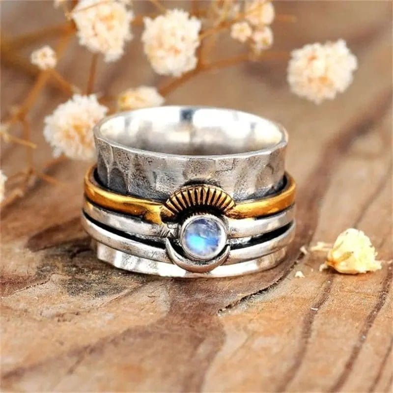 Moonstone Sun 2 Tone Non Moving Bohemian Style Thump Ring.