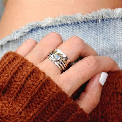 Moonstone Sun 2 Tone Non Moving Bohemian Style Thump Ring.