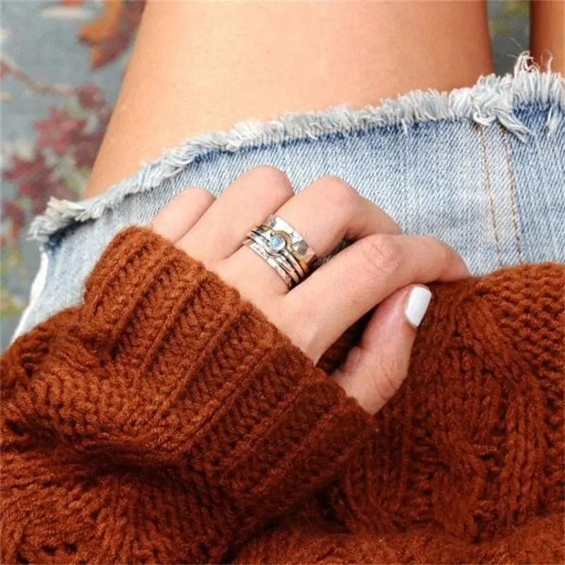 Moonstone Sun 2 Tone Non Moving Bohemian Style Thump Ring.