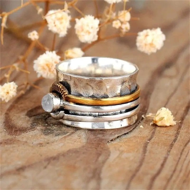 Moonstone Sun 2 Tone Non Moving Bohemian Style Thump Ring.