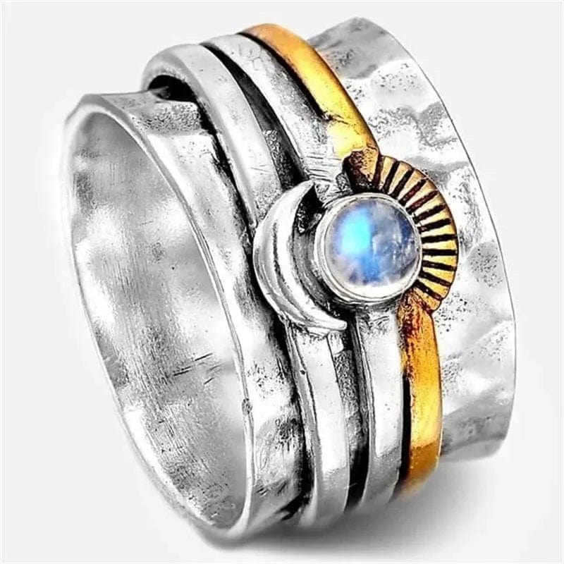 Moonstone Sun 2 Tone Non Moving Bohemian Style Thump Ring.