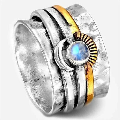 Moonstone Sun 2 Tone Non Moving Bohemian Style Thump Ring.