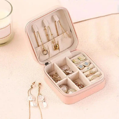 Portable Jewellery Organizer - Travel-Friendly Ring, Necklace, and Earring Storage Box Pink.