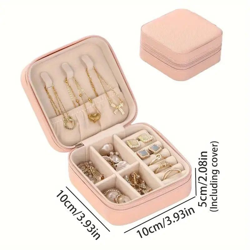 Portable Jewellery Organizer - Travel-Friendly Ring, Necklace, and Earring Storage Box Pink.