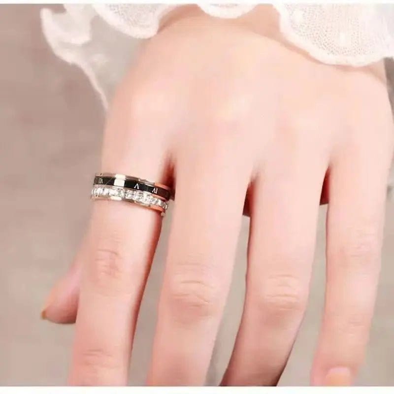 Rotatable Black Roman Numbers Zircon Rings Stainless Steel - Gold Plated.