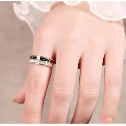 Rotatable Black Roman Numbers Zircon Rings Stainless Steel - Gold Plated.