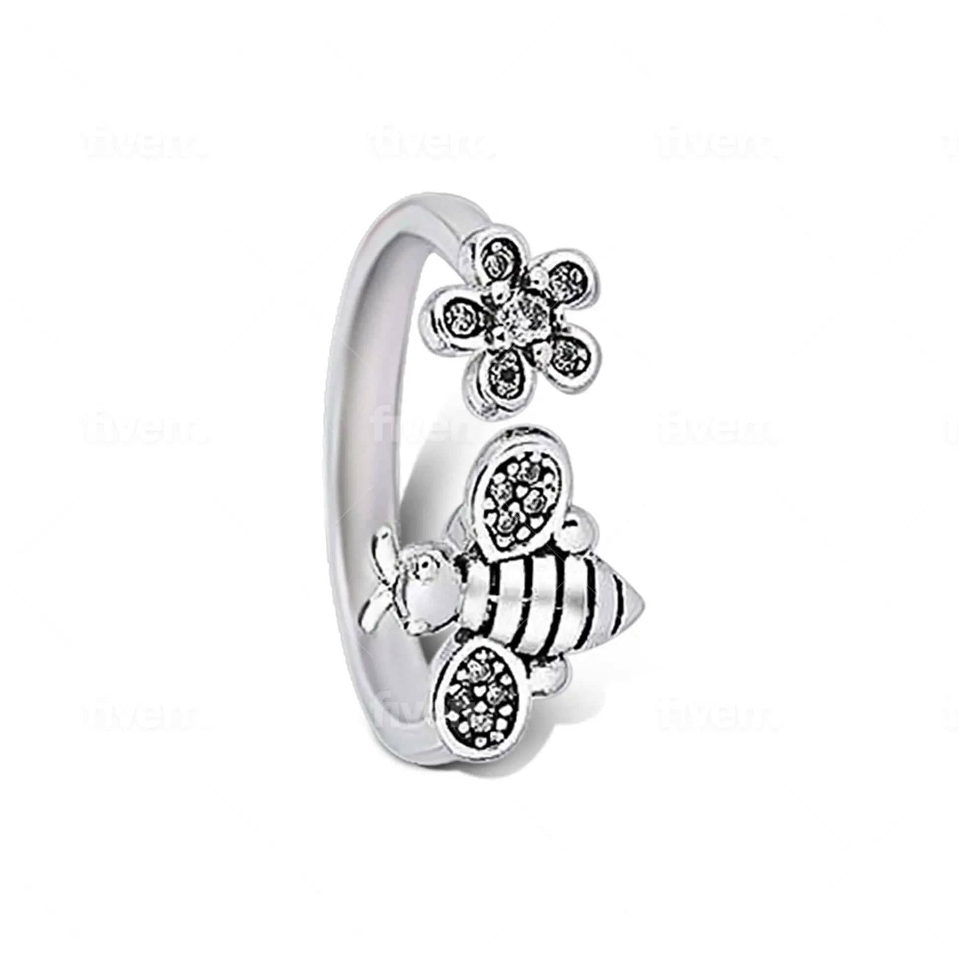 Mindful Rings Anxiety Ring Single Flower Bumble Bee Spinning Ring -  Fidget Anxiety Ring