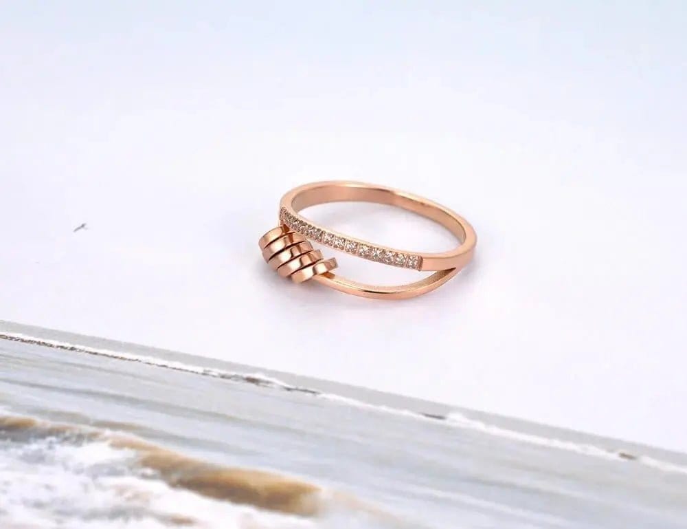 Mindful Rings Anxiety Ring Stainless Steel Mosaic Rhinestone Geometry Circle Ring - Rose Gold