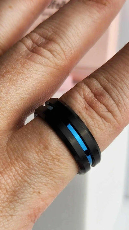 Mindful Rings Anxiety Ring The Adventure Collection Men's Ring - Rotating Black & Blue Sterling Silver Ring