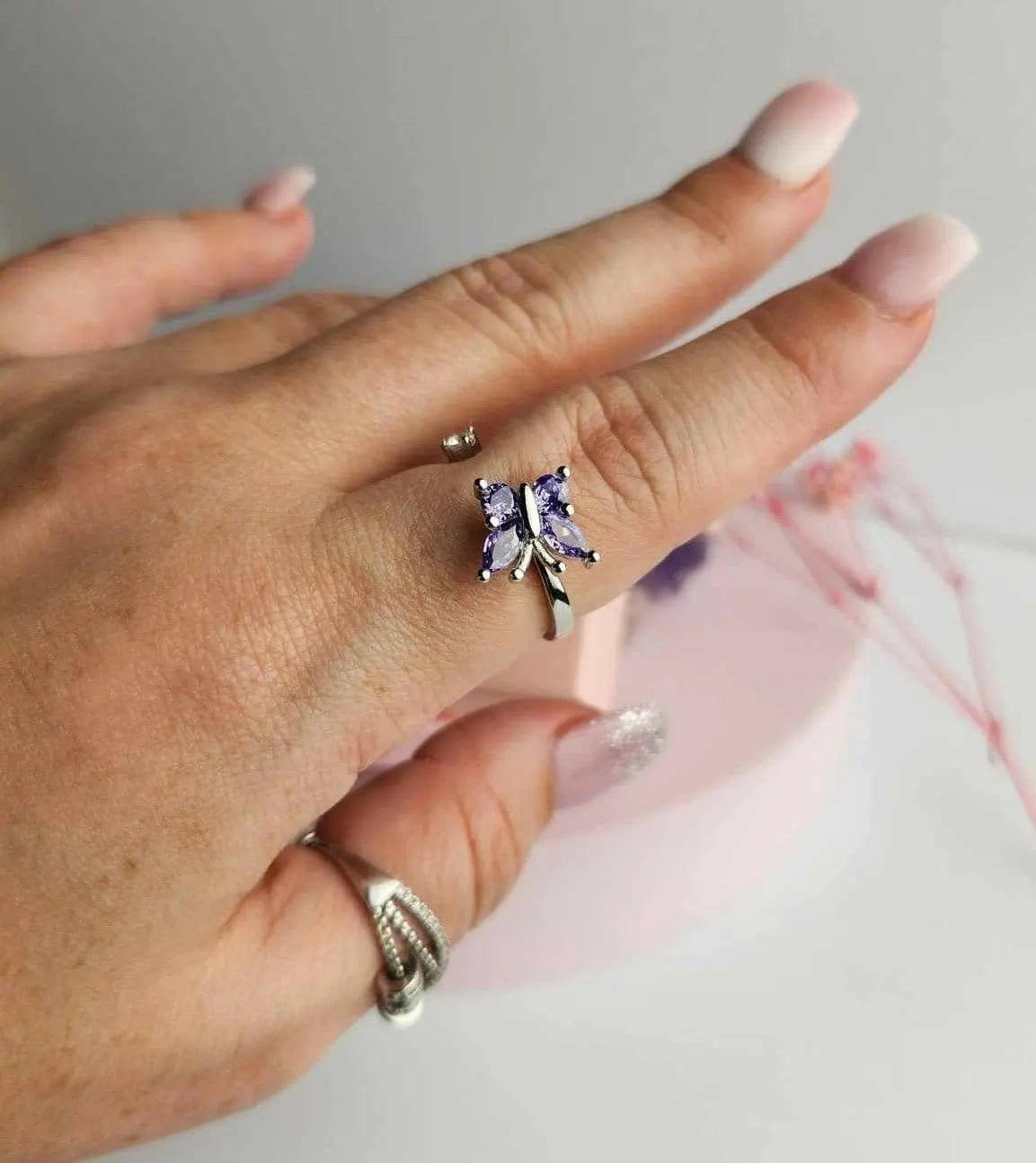 Mindful Rings Anxiety Ring Adjustable Size - One Size The Awakened Collection Mindful Rings - Purple Butterfly Fidget Spinner Ring