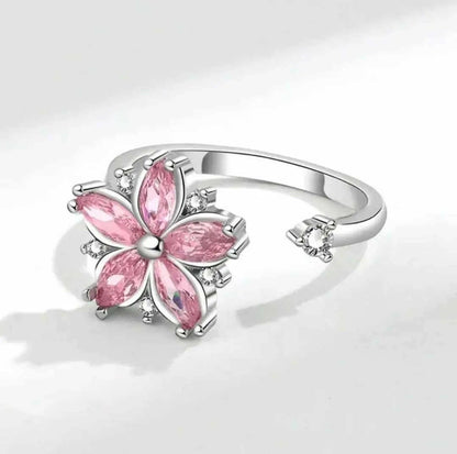 Mindful Rings Anxiety Ring Adjustable Size - One Size Fits All The Breath Collection Mindful Rings - Pink Flower Fidget Spinner Ring