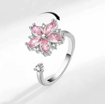 Mindful Rings Anxiety Ring Adjustable Size - One Size Fits All The Breath Collection Mindful Rings - Pink Flower Fidget Spinner Ring