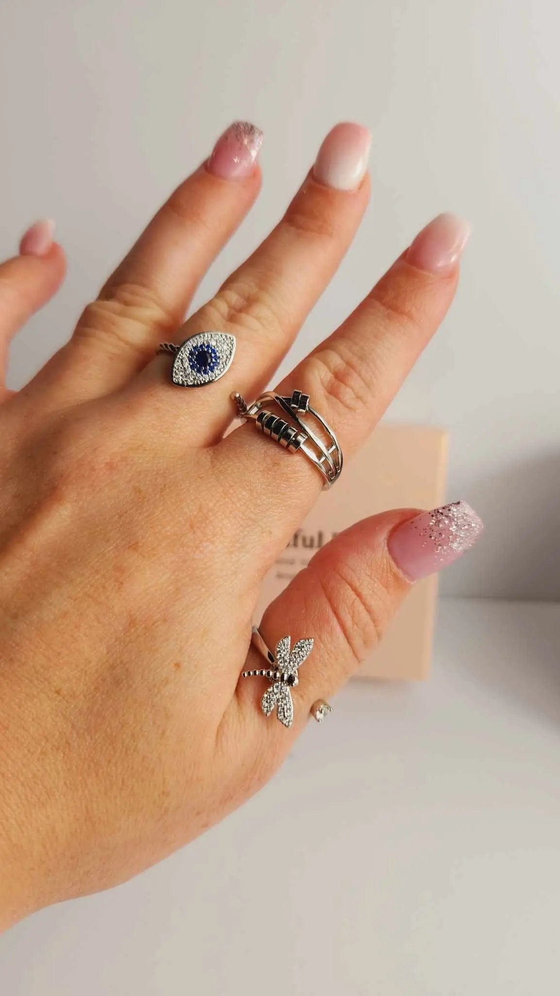 Mindful Rings Anxiety Ring Adjustable Size - One Size Fits All The Classic Bundle - Crystal Infused Fidget Spinner Rings