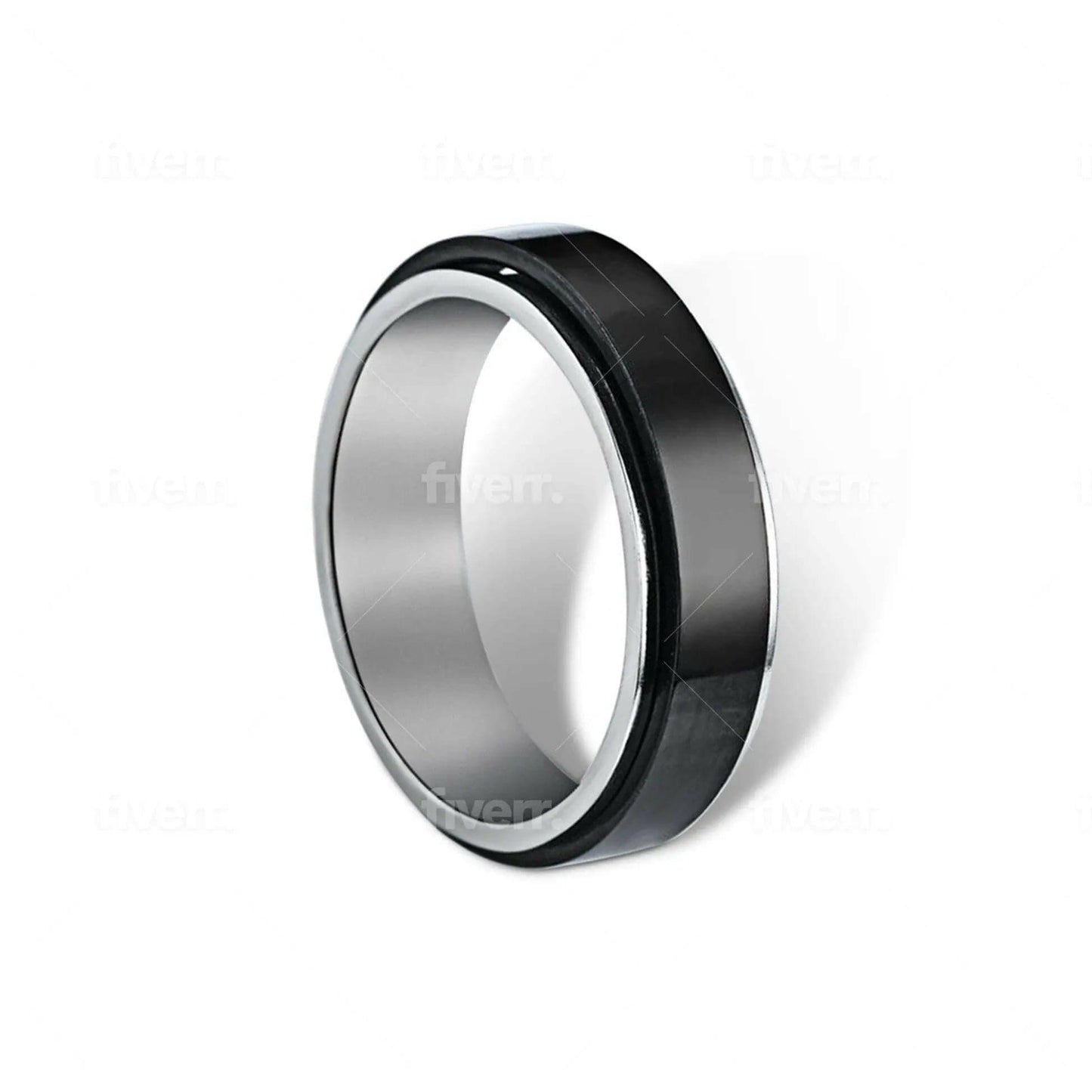 Mindful Rings Anxiety Ring The Elevated Collection Men's Rotating Ring - Black Sterling Silver Fidget Rotating Spinner Ring